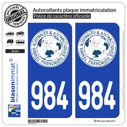 2 Autocollants plaque immatriculation Auto 984-H TAAF - Territoire