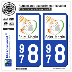 2 Autocollants plaque immatriculation Auto 978 Saint-Martin - Collectivité