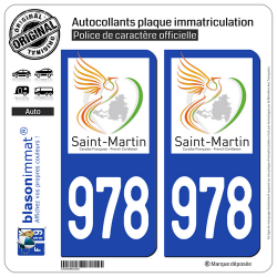 2 Autocollants plaque immatriculation Auto 978-H Saint-Martin - Collectivité