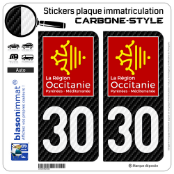 2 Stickers plaque immatriculation Auto 30 Occitanie - LT Carbone-Style