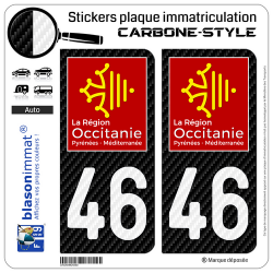 2 Stickers plaque immatriculation Auto 46 Occitanie - LT Carbone-Style