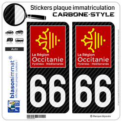 2 Stickers plaque immatriculation Auto 66 Occitanie - LT Carbone-Style