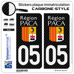 2 Stickers plaque immatriculation Auto 05 PACA - LT Carbone-Style