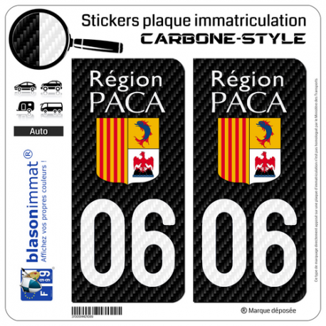 2 Stickers plaque immatriculation Auto 06 PACA - LT Carbone-Style