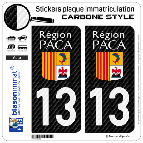 2 Stickers plaque immatriculation Auto 13 PACA - LT Carbone-Style