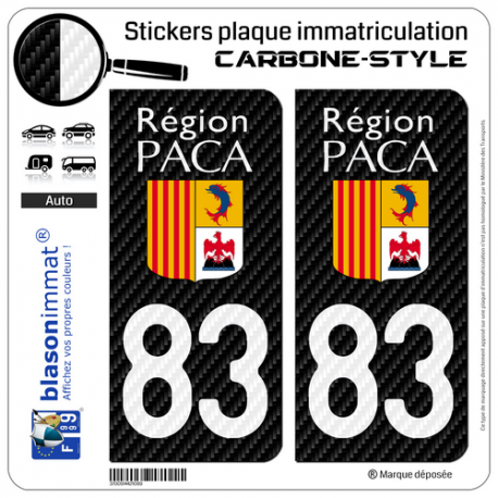 2 Stickers plaque immatriculation Auto 83 PACA - LT Carbone-Style