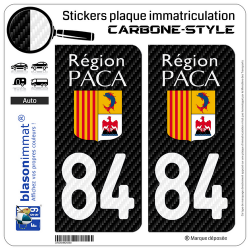 2 Stickers plaque immatriculation Auto 84 PACA - LT Carbone-Style