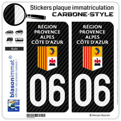 2 Stickers plaque immatriculation Auto 06 Région Sud - LT Carbone-Style