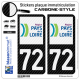 2 Stickers plaque immatriculation Auto 72 Pays de la Loire - LT Carbone-Style