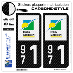 2 Stickers plaque immatriculation Auto 971 Guadeloupe - LT Carbone-Style