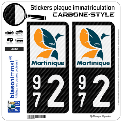 2 Stickers plaque immatriculation Auto 972 Martinique - LT II Carbone-Style