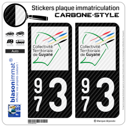 2 Stickers plaque immatriculation Auto 973 Guyane - LT II Carbone-Style