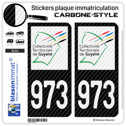 2 Stickers plaque immatriculation Auto 973-H Guyane - LT II Carbone-Style