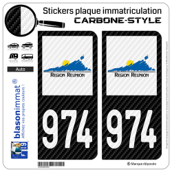 2 Stickers plaque immatriculation Auto 974-H Réunion - LT Carbone-Style