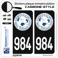 2 Stickers plaque immatriculation Auto 984-H TAAF - COM Carbone-Style