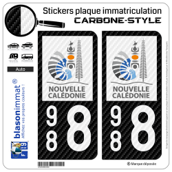 2 Stickers plaque immatriculation Auto 988 Nouvelle-Calédonie - COM Carbone-Style