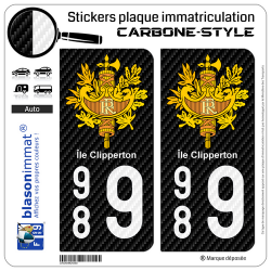 2 Stickers plaque immatriculation Auto 989 Île Clipperton - COM Carbone-Style