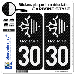 2 Stickers plaque immatriculation Auto 30 Occitanie Croix - Carbone-Style