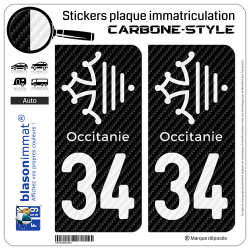 2 Stickers plaque immatriculation Auto 34 Occitanie Croix - Carbone-Style