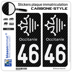 2 Stickers plaque immatriculation Auto 46 Occitanie Croix - Carbone-Style