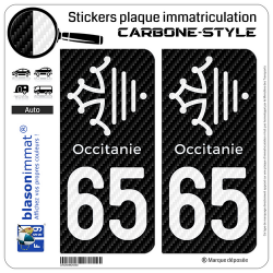 2 Stickers plaque immatriculation Auto 65 Occitanie Croix - Carbone-Style