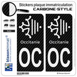 2 Stickers plaque immatriculation Auto OC Occitanie Croix - Carbone-Style