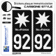 2 Stickers plaque immatriculation Auto 92 Île-de-France - Black Carbone-Style