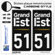 2 Stickers plaque immatriculation Auto 51 Grand Est - Région Carbone-Style