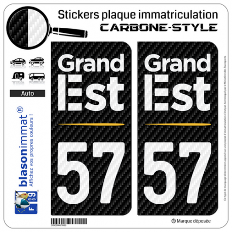 2 Stickers plaque immatriculation Auto 57 Grand Est - Région Carbone-Style