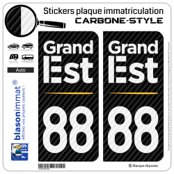 2 Stickers plaque immatriculation Auto 88 Grand Est - Région Carbone-Style