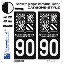 2 Stickers plaque immatriculation Auto 90 Bourgogne-Franche-Comté - LT II bi-ton Carbone-Style