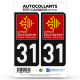 2 Stickers plaque immatriculation Auto 31 Occitanie - LT Carbone-Style