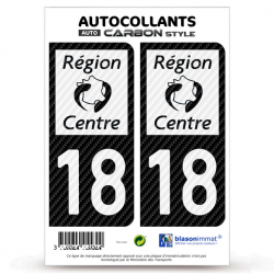 2 Stickers plaque immatriculation Auto 18 Centre - LT bi-ton Carbone-Style