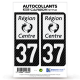 2 Stickers plaque immatriculation Auto 37 Centre - LT bi-ton Carbone-Style