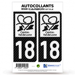 2 Stickers plaque immatriculation Auto 18 Centre-Val de Loire - LT bi-ton Carbone-Style