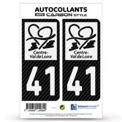 2 Stickers plaque immatriculation Auto 41 Centre-Val de Loire - LT bi-ton Carbone-Style