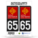 2 Stickers plaque immatriculation Auto 65 Occitanie - LT Carbone-Style