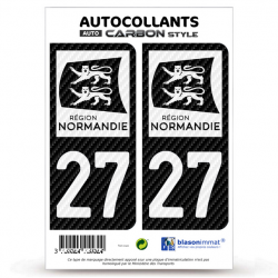 2 Stickers plaque immatriculation Auto 27 Normandie - LT bi-ton Carbone-Style