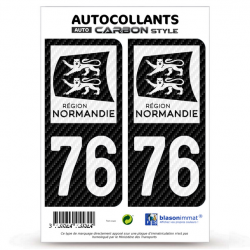 2 Stickers plaque immatriculation Auto 76 Normandie - LT Carbone-Style