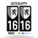 2 Stickers plaque immatriculation Auto 16 Nouvelle-Aquitaine - LT bi-ton Carbone-Style