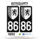 2 Stickers plaque immatriculation Auto 86 Nouvelle-Aquitaine - LT bi-ton Carbone-Style