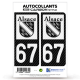 2 Stickers plaque immatriculation Auto 67 Alsace - LT bi-ton Carbone-Style