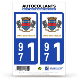 2 Autocollants plaque immatriculation Auto 971 Saint-Barthélemy - Collectivité