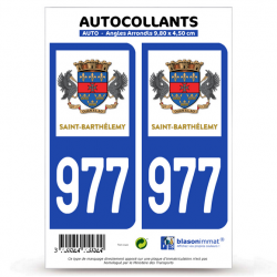 2 Autocollants plaque immatriculation Auto 977-H Saint-Barthélemy - Collectivité