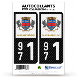 2 Stickers plaque immatriculation Auto 971 Saint-Barthélemy - COM Carbone-Style