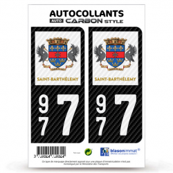 2 Stickers plaque immatriculation Auto 977 Saint-Barthélemy - COM Carbone-Style