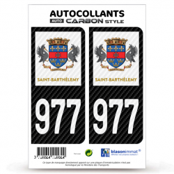 2 Stickers plaque immatriculation Auto 977-H Saint-Barthélemy - COM Carbone-Style