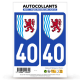 2 Autocollants plaque immatriculation Auto 40 Nouvelle-Aquitaine - LogoType