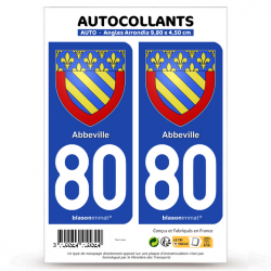 2 Autocollants plaque immatriculation Auto 80 Abbeville - Armoiries