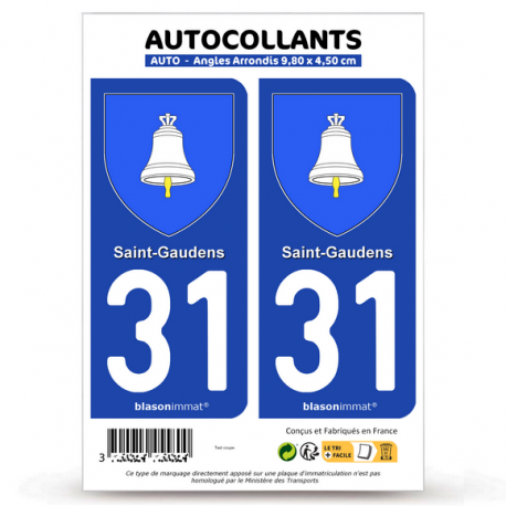 2 Autocollants plaque immatriculation Auto 31 Saint-Gaudens - Armoiries